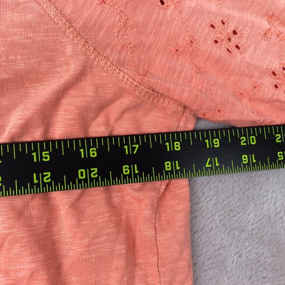 Chaps Denim Womens Blouse Medium Coral 3/4 Sleeve Embroidered Eyelet Floral Boho - Picture 4 of 13